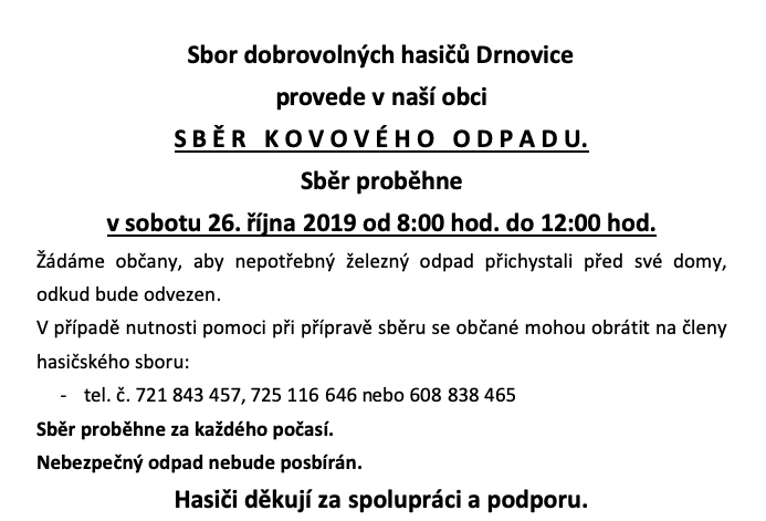 Sběr železa podzim 2019